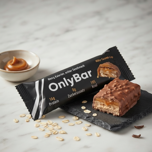 SingleBar Proteinriegel Milky-Caramel-Crisp. Ein mix aus MiklyWay und Twix